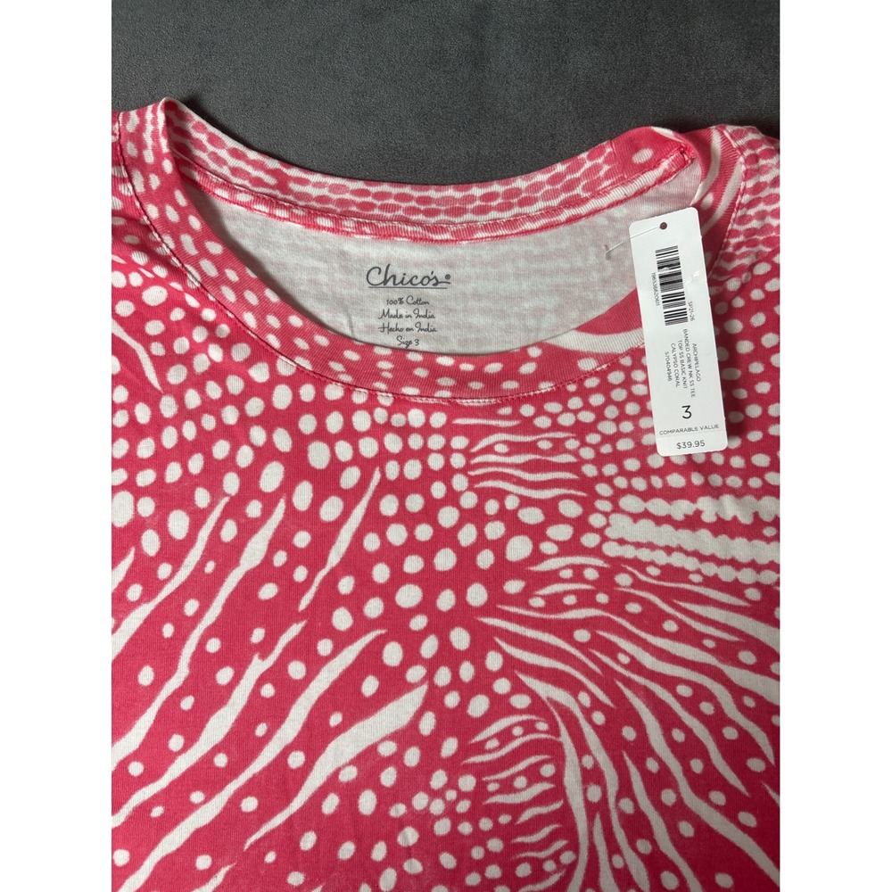 Whimsy Banded Crew Neck SS Tee Calypso Coral Pink White Size 3 XL